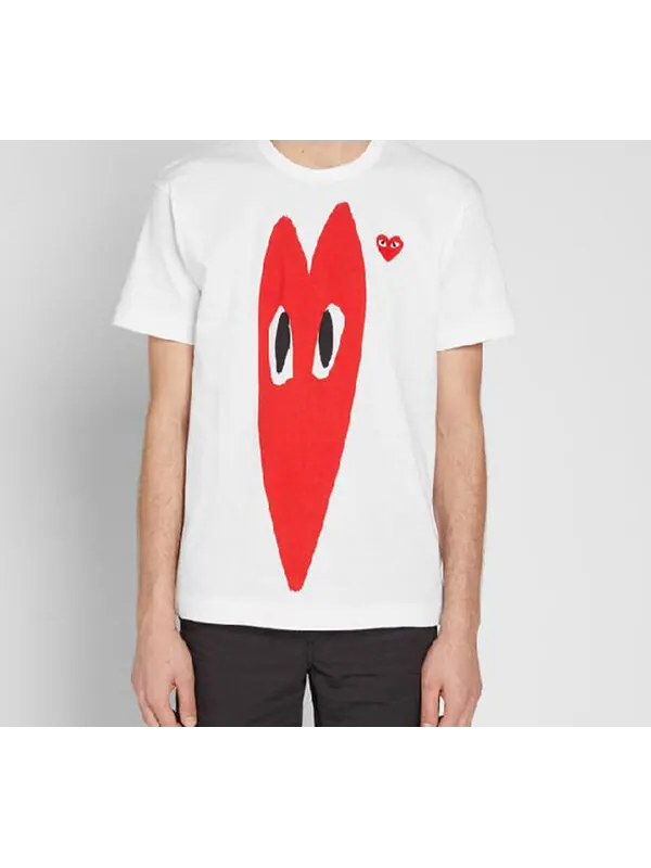Футболка long heart printing short sleeve 'white red' Comme Des Garcons Play — изображение 2 из 4, белый