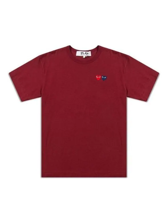 Футболка double hearts t-shirt 'burgundy' Comme Des Garcons Play — изображение 1 из 2, бордовый