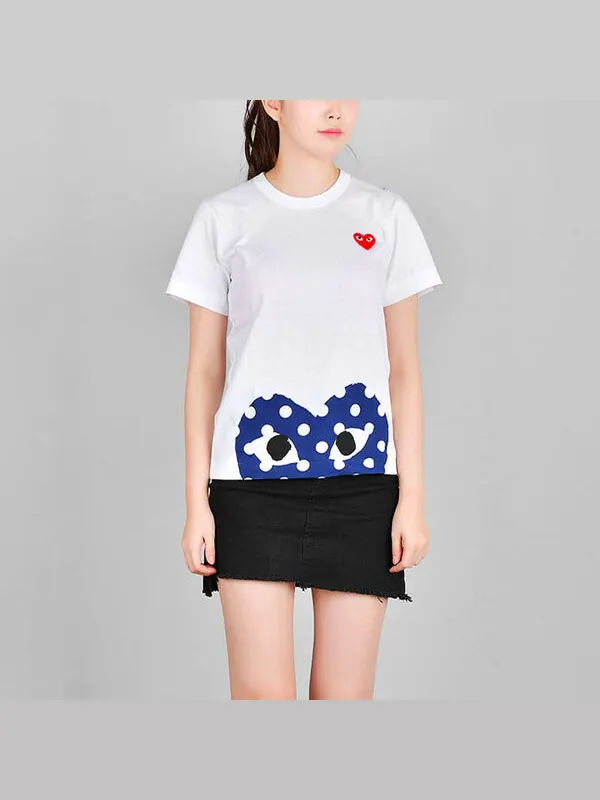 Футболка polka dot half heart tee 'white blue' Comme Des Garcons Play — изображение 2 из 4, белый