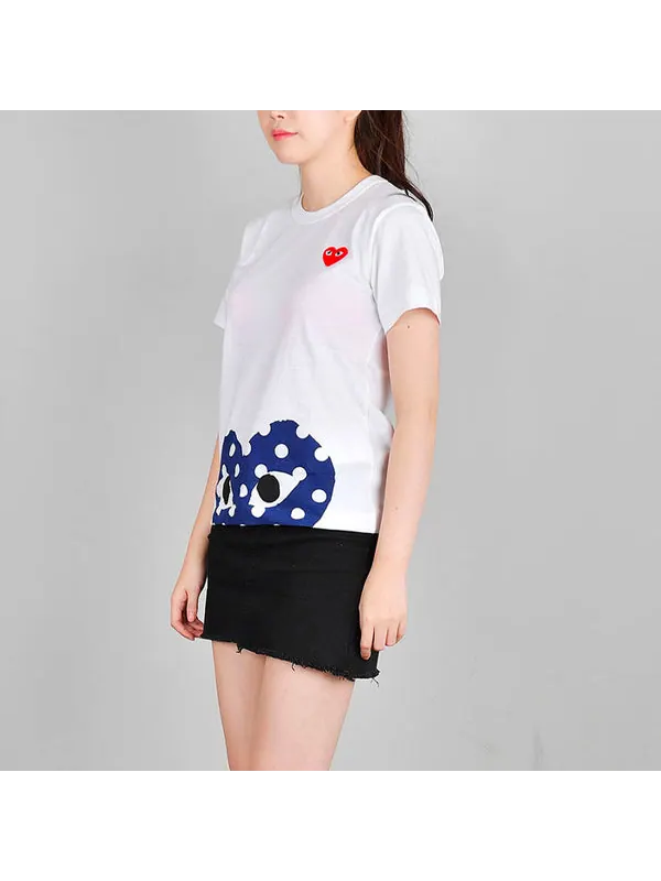 Футболка polka dot half heart tee 'white blue' Comme Des Garcons Play — изображение 3 из 4, белый