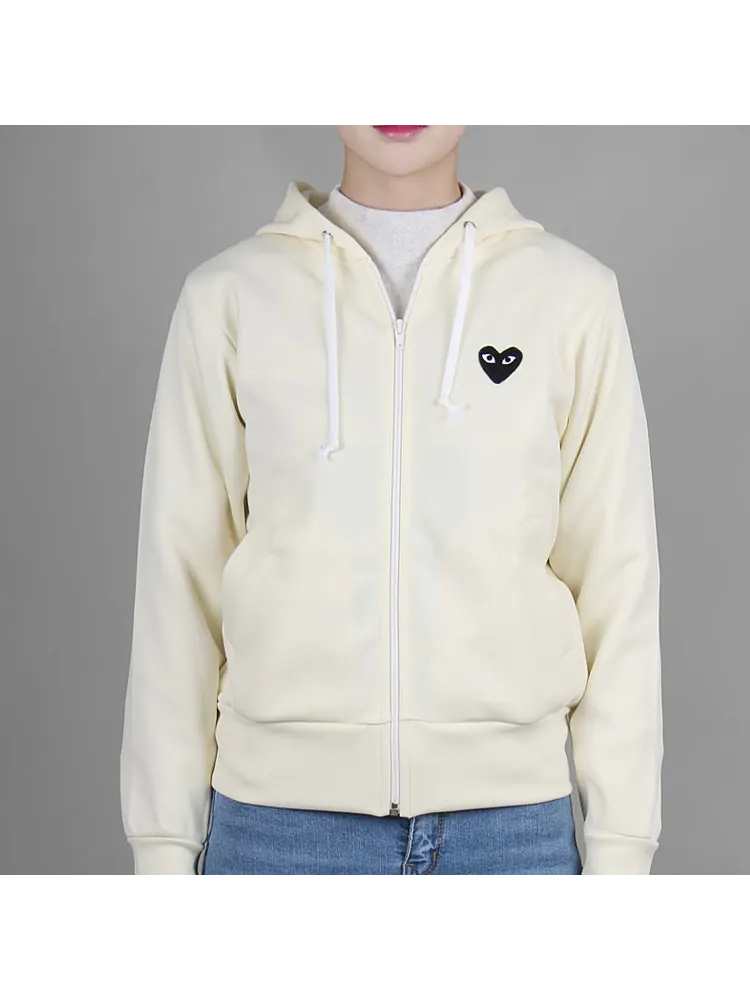 Куртка (WMNS) COMME des GARCONS PLAY Zip Hoodie Big Black Heart 'Beige' — изображение 3 из 7, бежевый