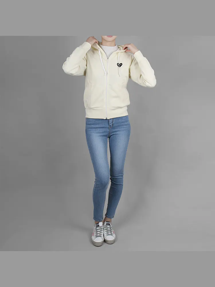 Куртка (WMNS) COMME des GARCONS PLAY Zip Hoodie Big Black Heart 'Beige' — изображение 4 из 7, бежевый