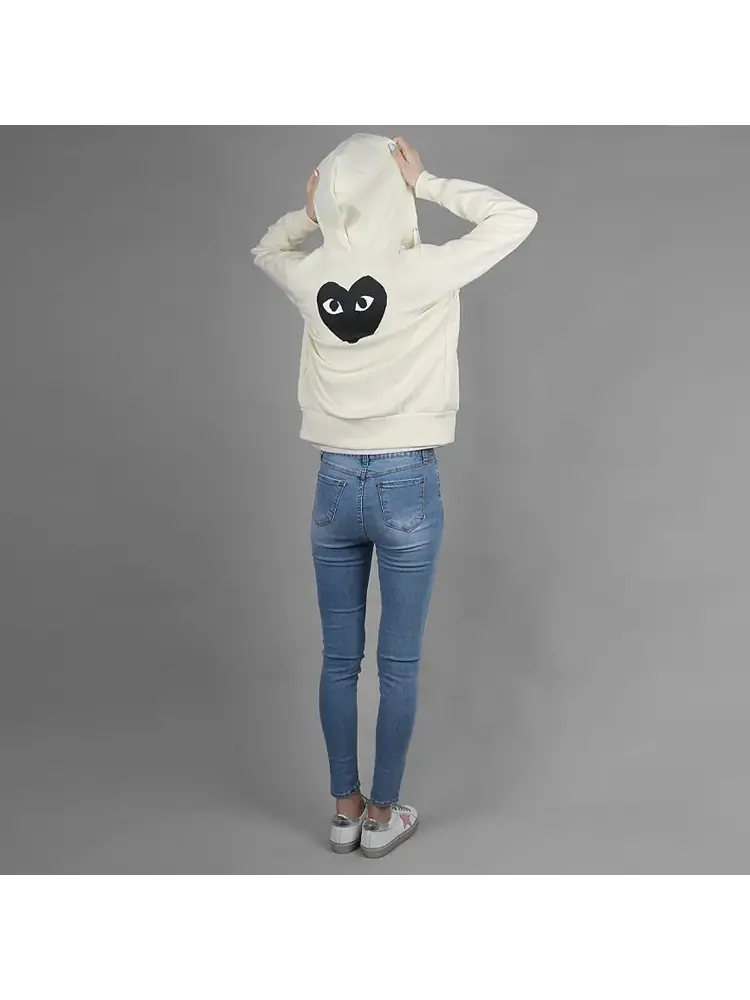 Куртка (WMNS) COMME des GARCONS PLAY Zip Hoodie Big Black Heart 'Beige' — изображение 5 из 7, бежевый