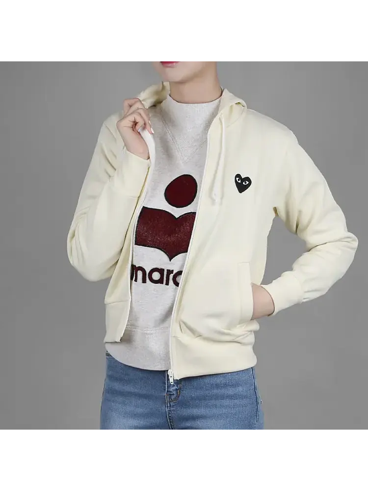 Куртка (WMNS) COMME des GARCONS PLAY Zip Hoodie Big Black Heart 'Beige' — изображение 6 из 7, бежевый
