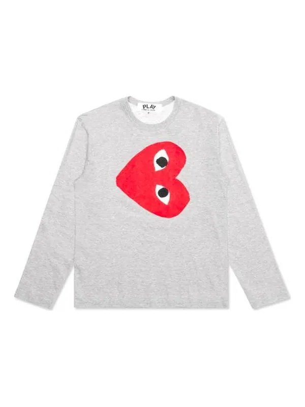 Футболка side heart long sleeves tee 'grey' Comme Des Garcons Play — изображение 1 из 4, серый