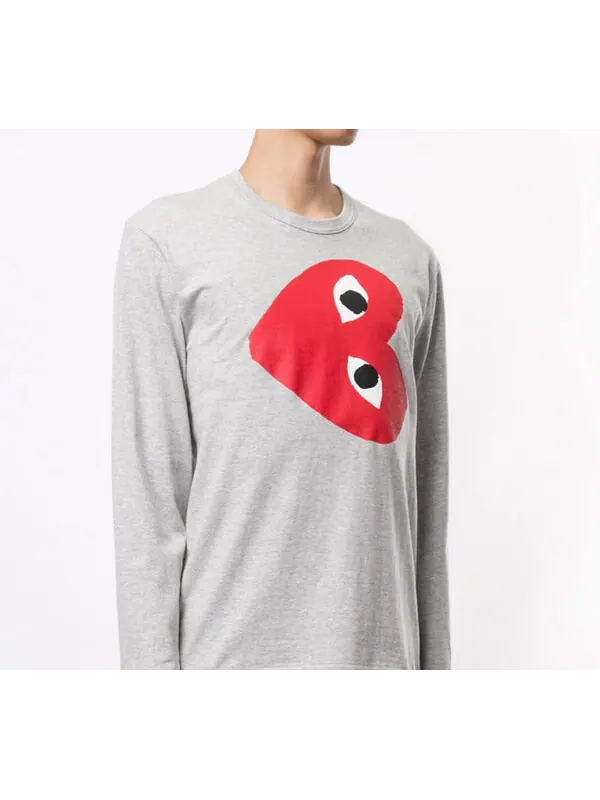 Футболка side heart long sleeves tee 'grey' Comme Des Garcons Play — изображение 3 из 4, серый