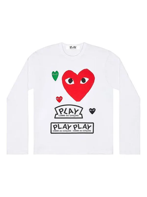 Футболка multi heart l/s t-shirt 'white red' Comme Des Garcons Play — изображение 1 из 1, белый/красный