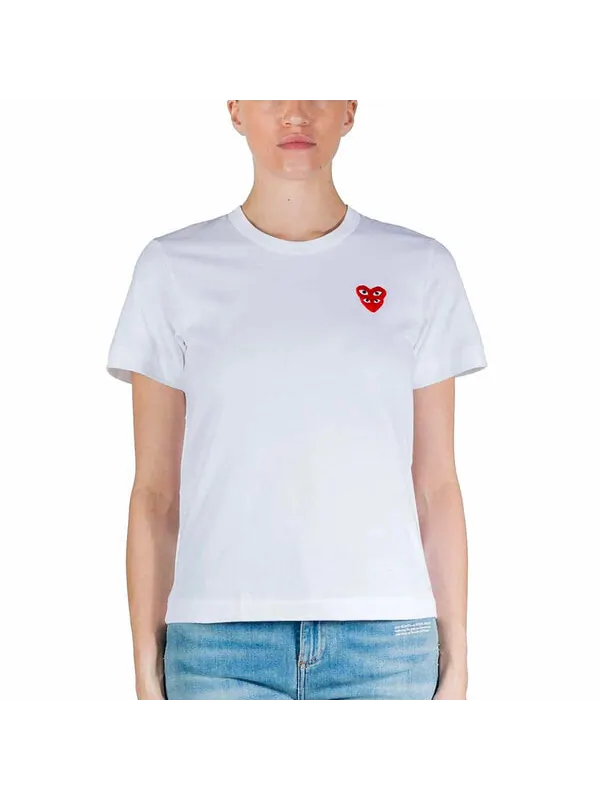 Футболка basic t-shirt red family heart 'white' Comme Des Garcons Play — изображение 2 из 4, белый