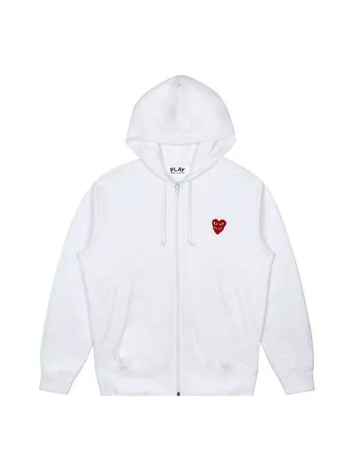 Куртка (WMNS) COMME des GARCONS PLAY Zip Hooded Sweatshirt With Red Family Heart 'White' — изображение 1 из 1, белый