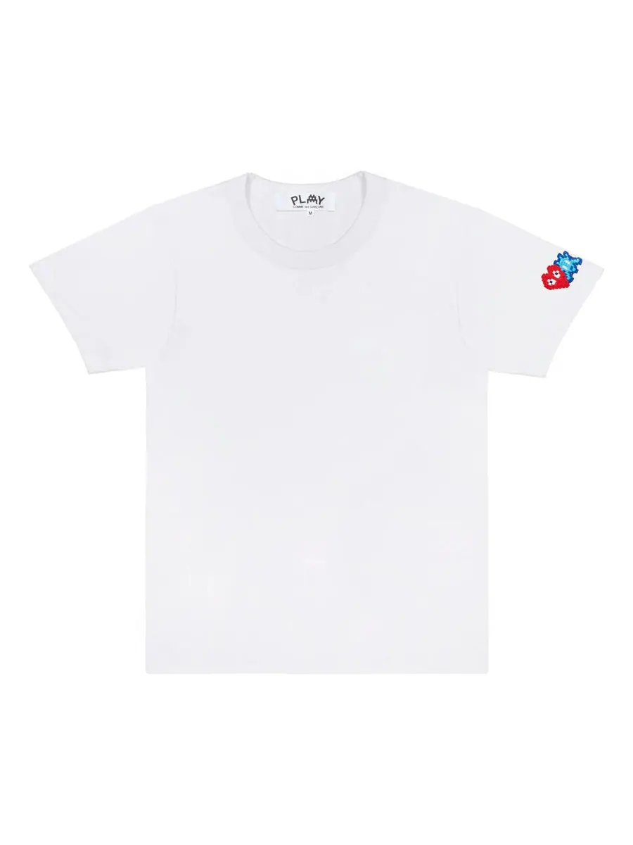 Футболка COMME des GARCONS PLAY Invader T-Shirt Red And Blue Sleeve Emblem 'White' — изображение 1 из 2, белый