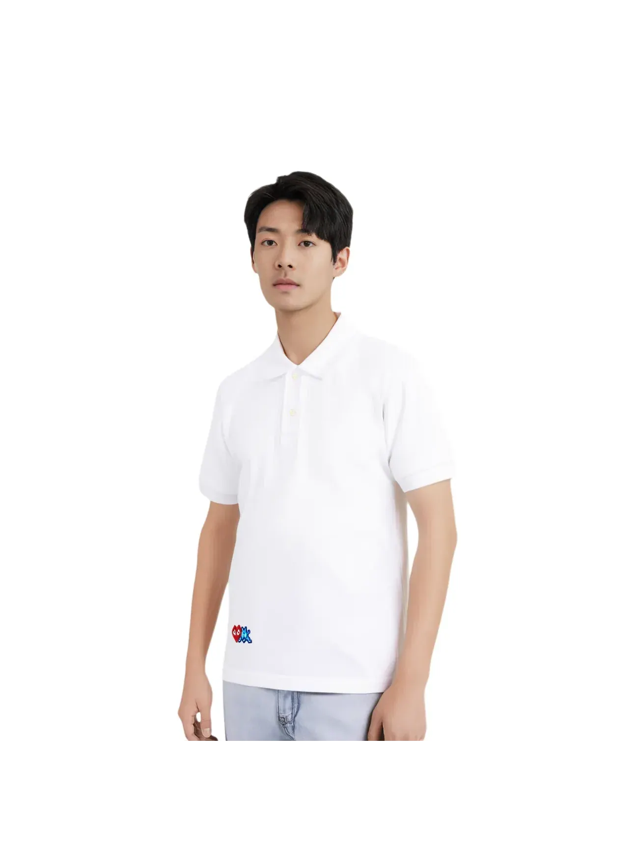 Поло COMME des GARCONS PLAY SS25 x Invader Pixel Heart — изображение 4 из 4, белый