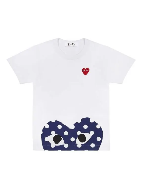 Футболка blue polka dots pattern short sleeve white Comme Des Garcons Play — изображение 1 из 1, белый
