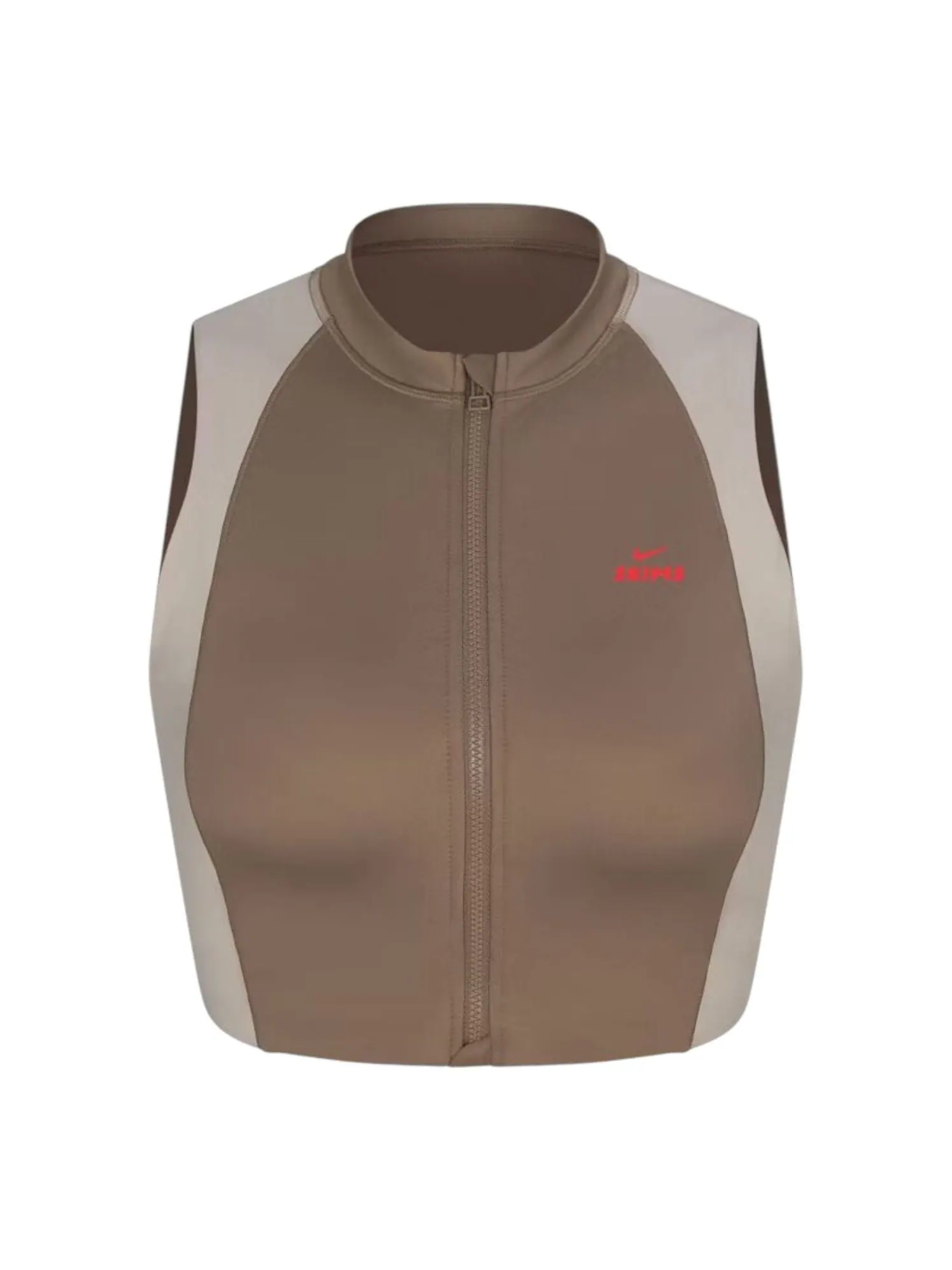 (WMNS) Бюстгальтер Nike x SKIMS Shine с передней застежкой-молнией, цвет 'Truffle Stone' — изображение 1 из 3