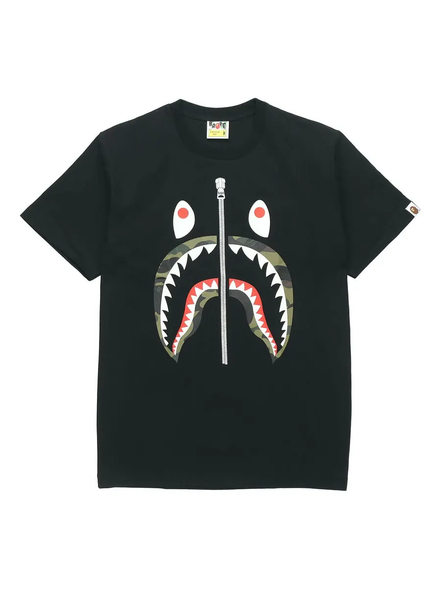 Футболка A Bathing Ape Half Zip Shark Face Tee 'Black Green' — изображение 1 из 2