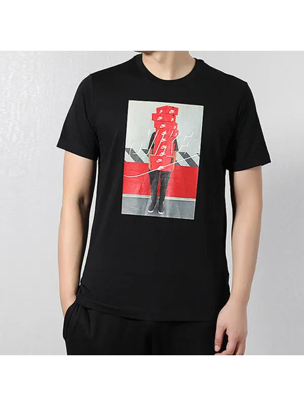 Футболка sportswear shoe printing round neck casual sports short sleeve black Nike — изображение 3 из 4, черный