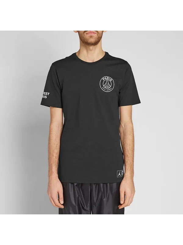 Футболка Air Jordan X PSG Crossover Paris Saint-Germain jump man Large LOGO Short Sleeve Black — изображение 3 из 4, черный