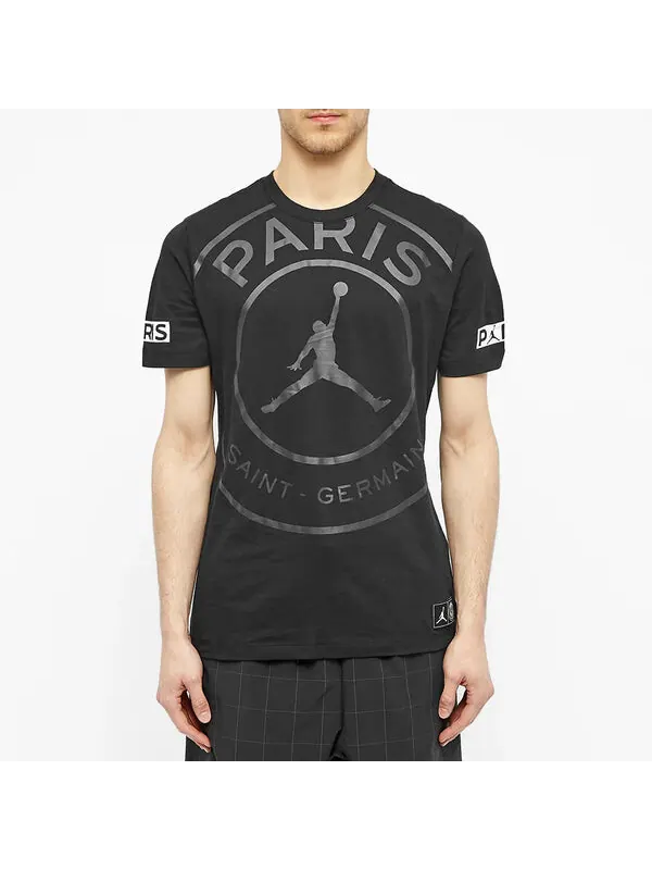 Футболка с логотипом paris saint germain с коротким рукавом американское издание Air Jordan — изображение 2 из 4, черный