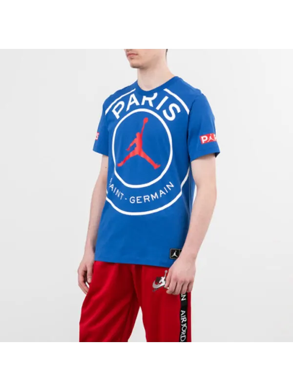 Футболка ss20 как j psg логотип футболка пари сен жермен короткий рукав мужчины Air Jordan — изображение 3 из 3, синий