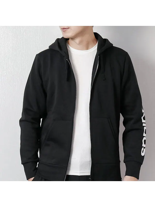 Куртка Men's adidas Zipper Knit Hooded Black Jacket — изображение 3 из 4, черный