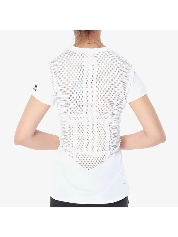 Футболка сетчатые ажурные повседневные спортивные с коротким рукавом Adidas — изображение 3 из 4, белый
