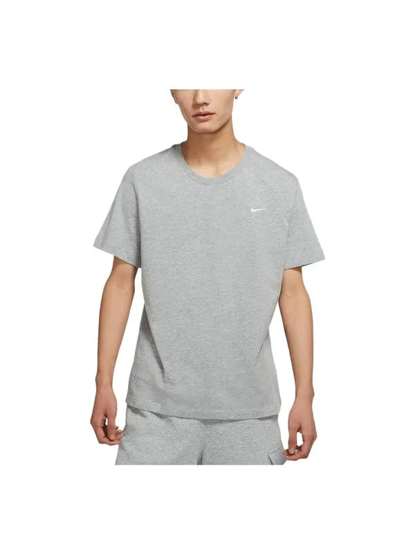Футболка Nike Sportswear Solid Color Embroidered Logo Micro Mark Round Neck Casual Short Sleeve Gray — изображение 1 из 3