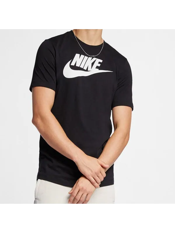 Футболка спортивная с принтом алфавита и логотипа, круглый вырез, короткий рукав, Nike — изображение 3 из 4, черный