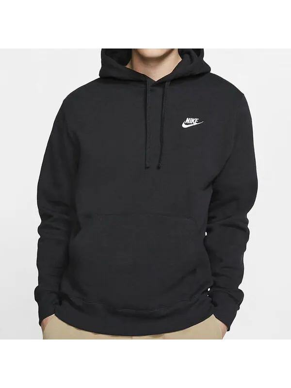 Толстовка Nike Sportswear Club Fleece Pullover Hoodie 'Black white' — изображение 2 из 3, черный