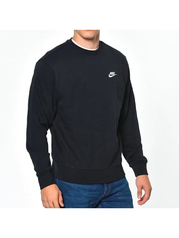 Толстовка Men's Nike Sportswear Club Crew FT Casual Sports Round Neck Pullover Long Sleeves Black — изображение 3 из 4