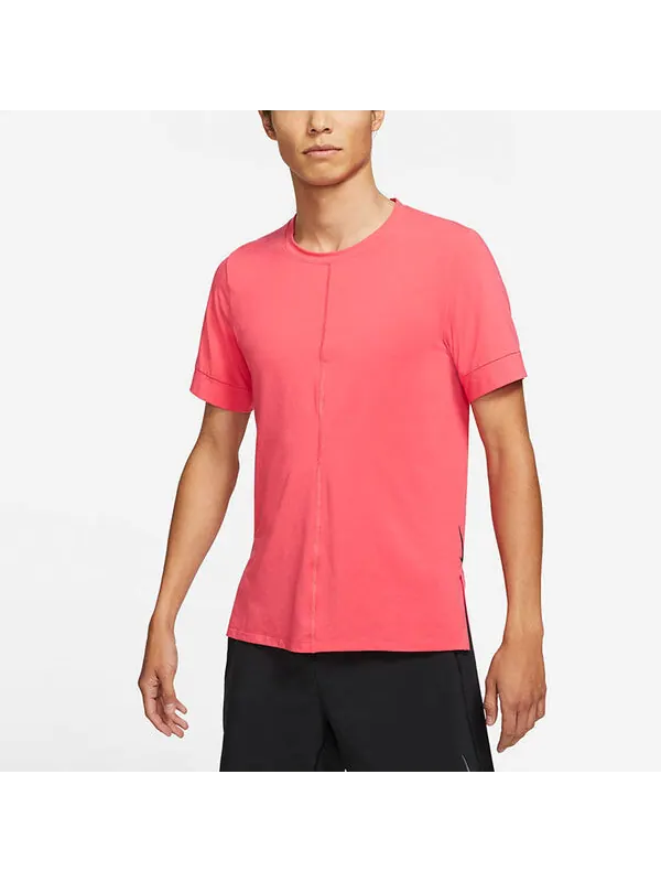 Футболка yoga dri-fit sports quick dry short sleeve red light red Nike — изображение 4 из 4, светлый красный