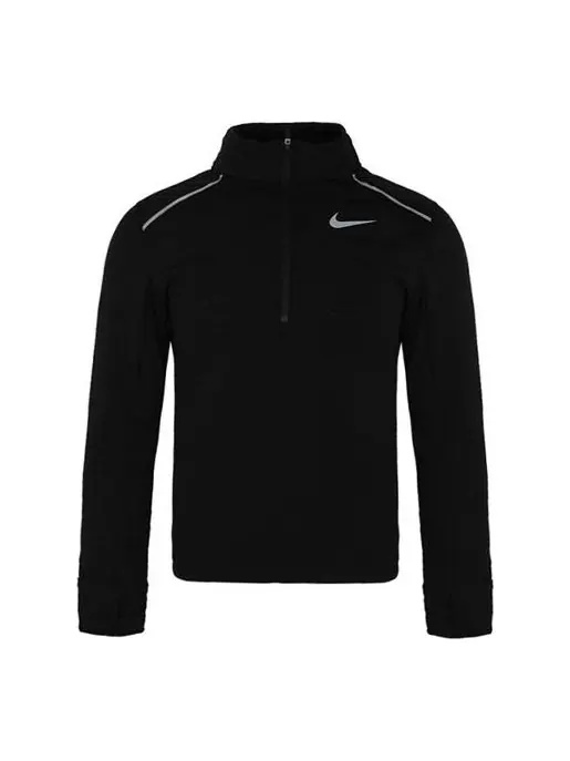 Футболка men's dri-fit running training fleece lined sports long sleeves black t-shirt Nike — изображение 1 из 4, черный