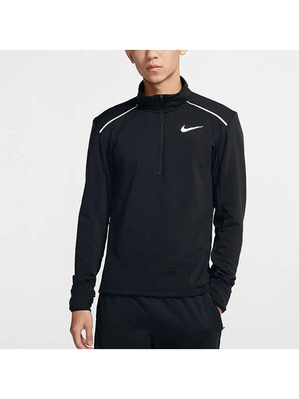 Футболка men's dri-fit running training fleece lined sports long sleeves black t-shirt Nike — изображение 3 из 4, черный