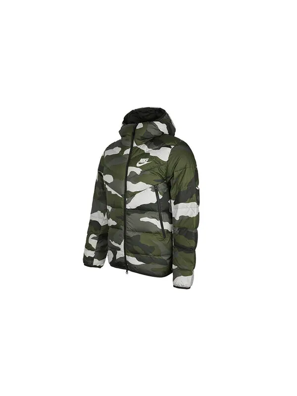 Пуховик Nike Sportswear Down Windrunner Printing hooded down Jacket Camouflage Green — изображение 3 из 4, зеленый