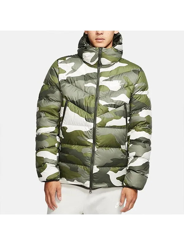 Пуховик Nike Sportswear Down Windrunner Printing hooded down Jacket Camouflage Green — изображение 4 из 4, зеленый
