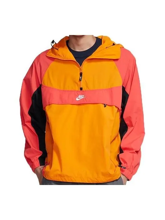 Куртка Nike Sportwear Retro Colorblock Loose Half Zipper hooded Pullover Woven Jacket Orange — изображение 1 из 4, оранжевый