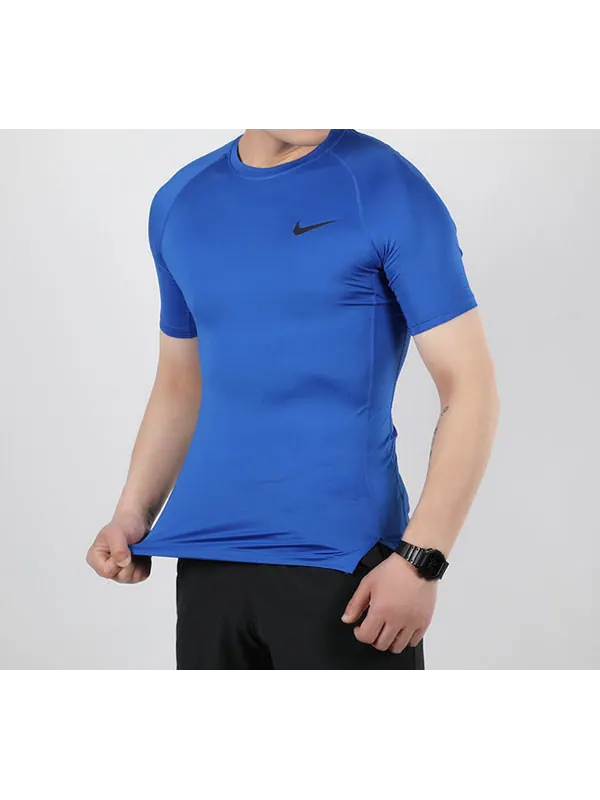 Футболка men's pro training tight short sleeve blue t-shirt Nike — изображение 3 из 4, синий