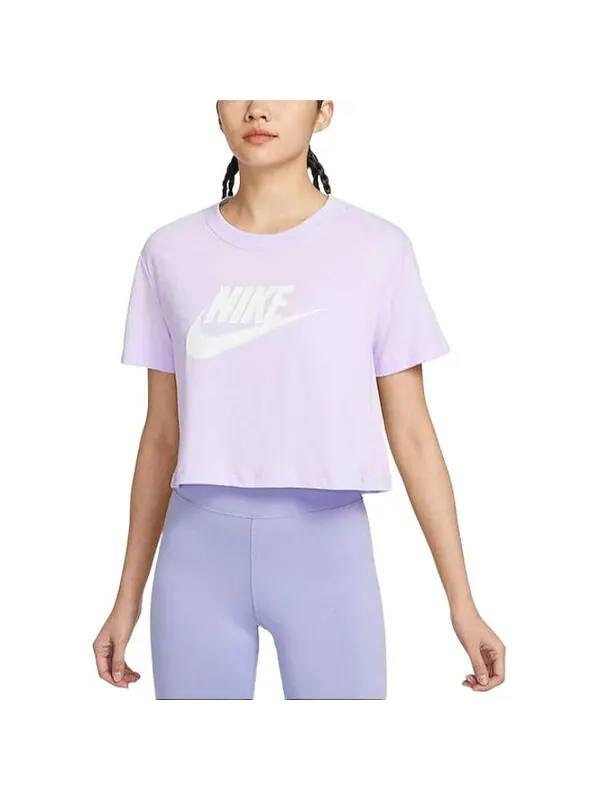 Футболка спортивная одежда основные укороченные топы Nike — изображение 2 из 3, фиолетовый/белый
