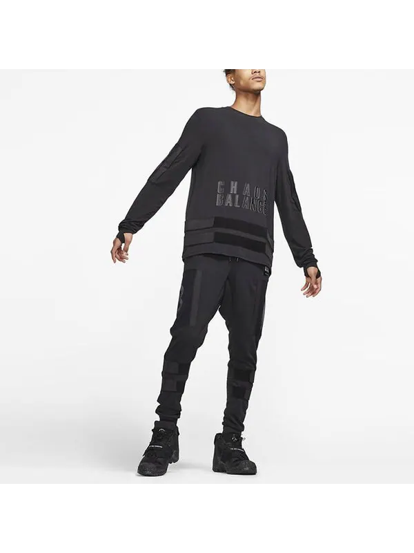 Толстовка Nike Printing Splicing Sports Round Neck Pullover Black — изображение 3 из 4, черный