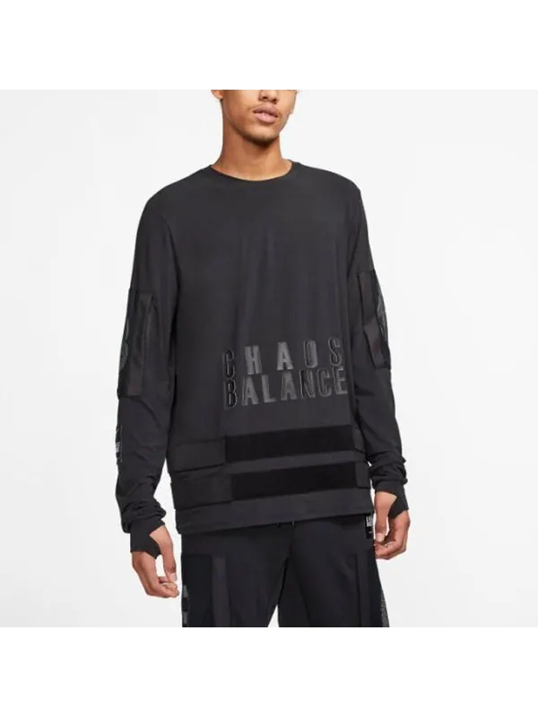 Толстовка Nike Printing Splicing Sports Round Neck Pullover Black — изображение 4 из 4, черный