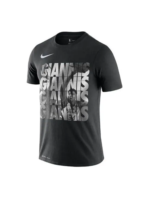 Футболка dri-fit nba milwaukee bucks alphabet basketball sports quick dry short sleeve black Nike — изображение 1 из 2
