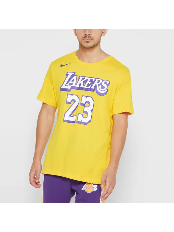 Футболка Nike NBA Lakers Basketball Sports Short Sleeve LeBron James 23 Yellow — изображение 3 из 4, желтый