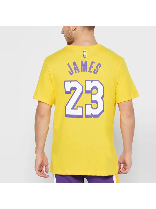 Футболка Nike NBA Lakers Basketball Sports Short Sleeve LeBron James 23 Yellow — изображение 4 из 4, желтый