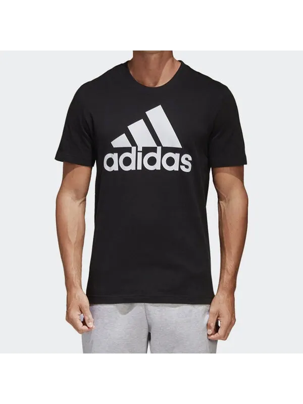 Футболка logo printing sports round neck short sleeve black Adidas — изображение 3 из 4, черный