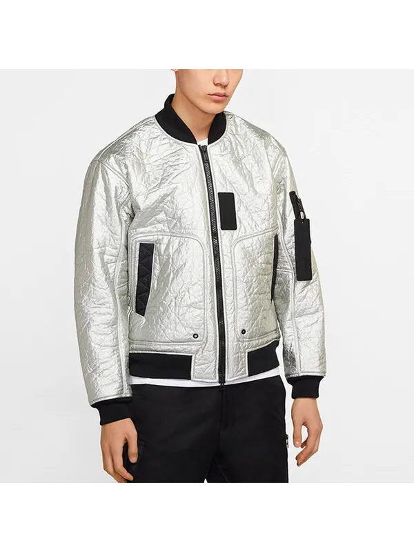 Куртка Air Jordan 23 Engineered MA-1 Zipper Sports Stay Warm Jacket Silver White — изображение 3 из 4, серебристо-белый