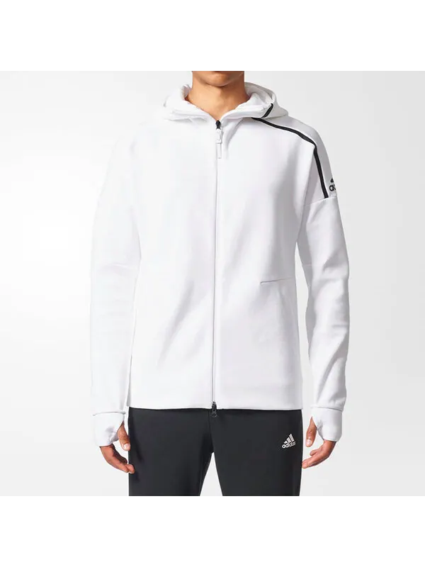 Куртка Men's adidas Logo Knit White Hooded Jacket — изображение 3 из 4, белый