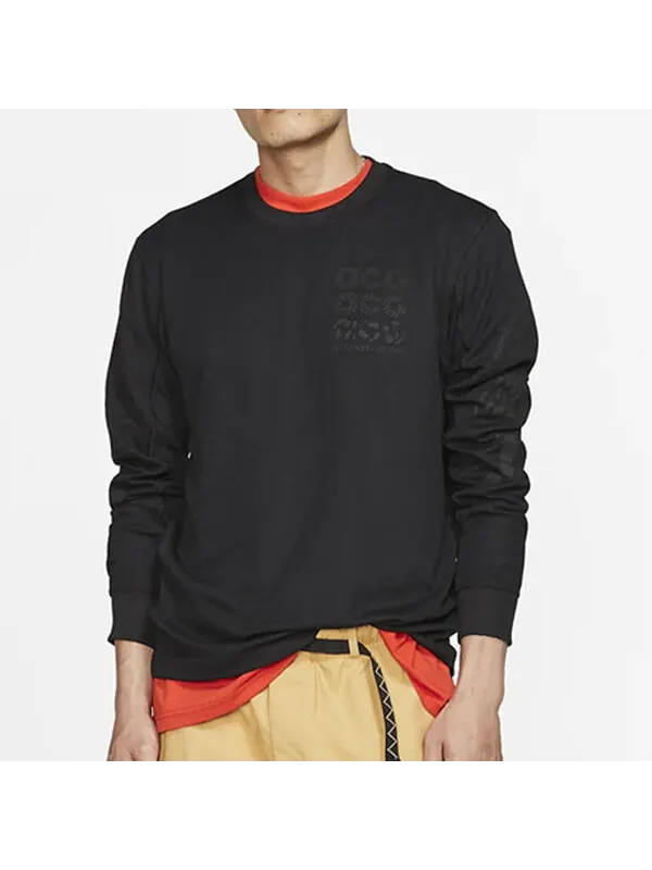 Футболка men's acg logo printing sports pullover round neck long sleeves t-shirt Nike — изображение 3 из 4, черный