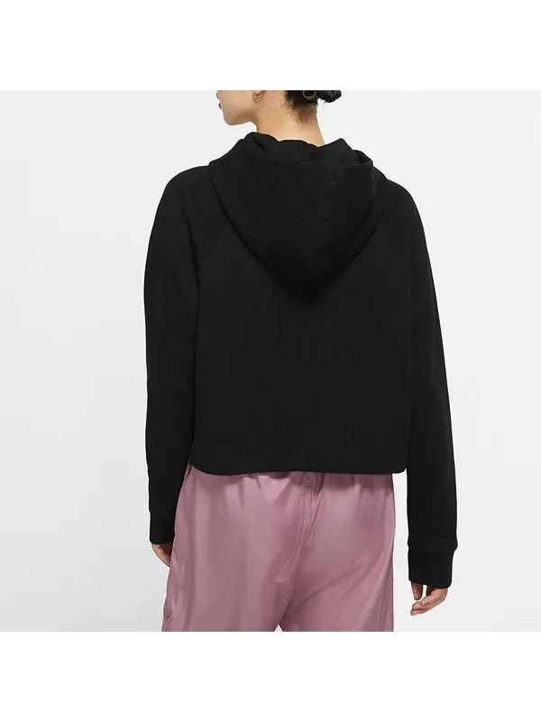Толстовка (WMNS) Nike Sportswear Cropped Hoodie 'Black White' — изображение 4 из 4, черный/белый