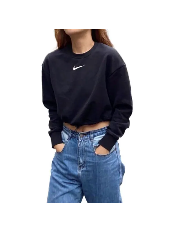 Свитера спортивная одежда swoosh французский терри круглый вырез топ Nike — изображение 2 из 3, черный/мульти