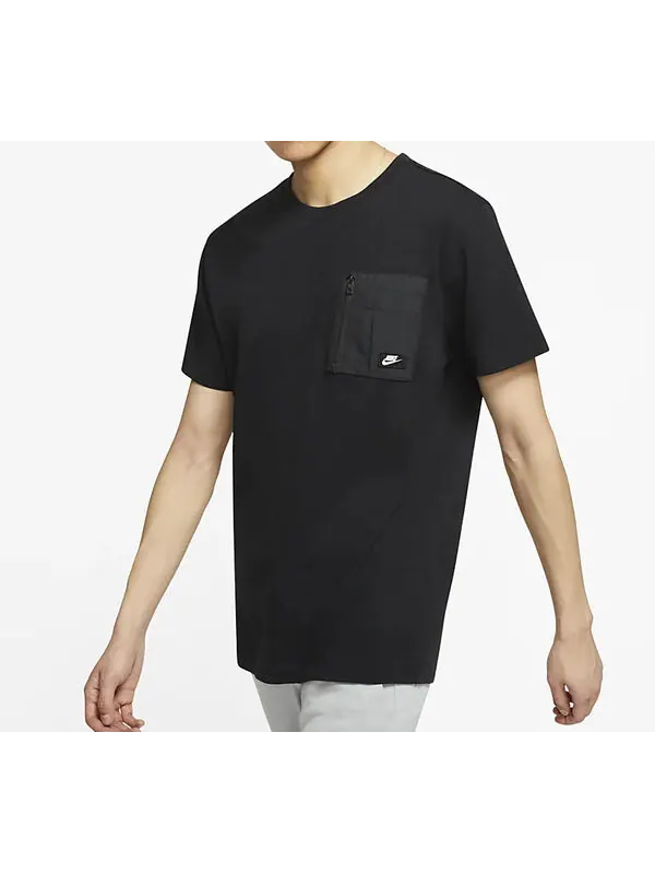 Футболка Nike Sportswear Zipper Pocket Short Sleeve Black — изображение 3 из 4, черный