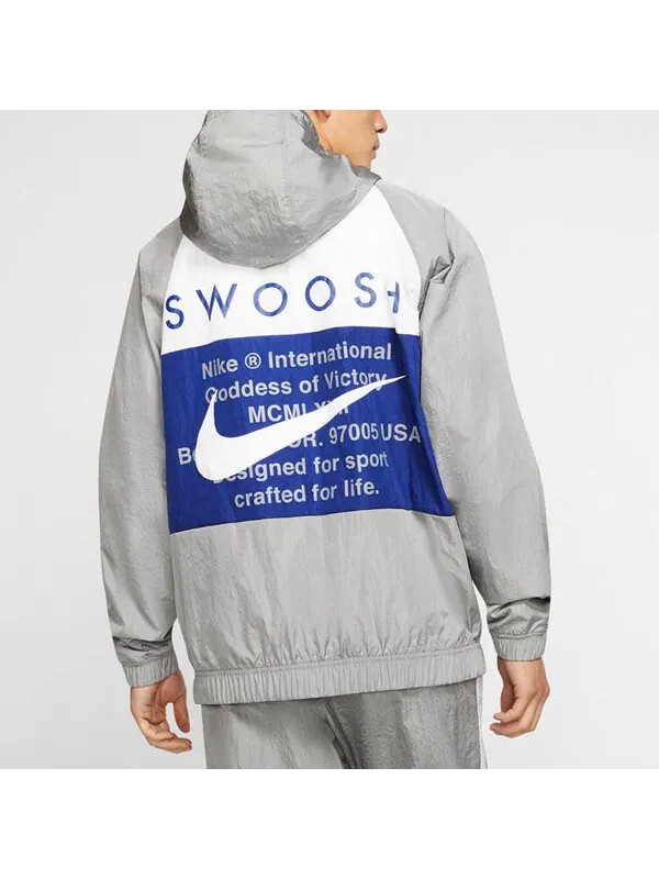 Куртка swoosh sports contrasting colors printing alphabet hooded jacket gray Nike — изображение 3 из 4, серый
