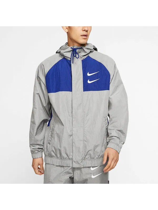 Куртка swoosh sports contrasting colors printing alphabet hooded jacket gray Nike — изображение 4 из 4, серый